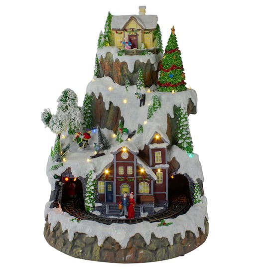 17" White LED Lighted & Animated Christmas Village with Moving Train